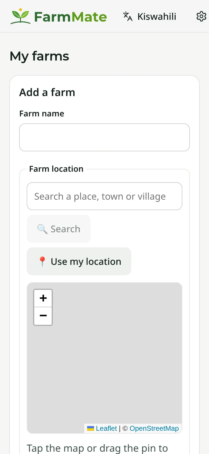 FarmMate app screenshot: Phone sign-up